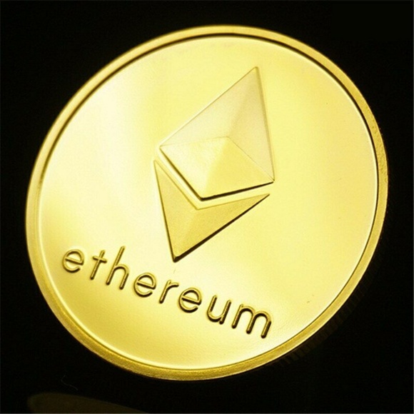 Ethereum 1 3/4" Coin Collectors All Gold Plated Golf Ball Marker Poker Chip - Picture 2 of 4